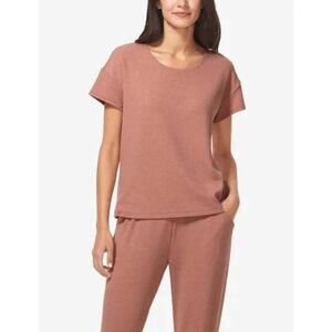 Tommy John Womens Zen Waffle Knit Tee Short‎ Sleeve Light Mahogany Pink Large